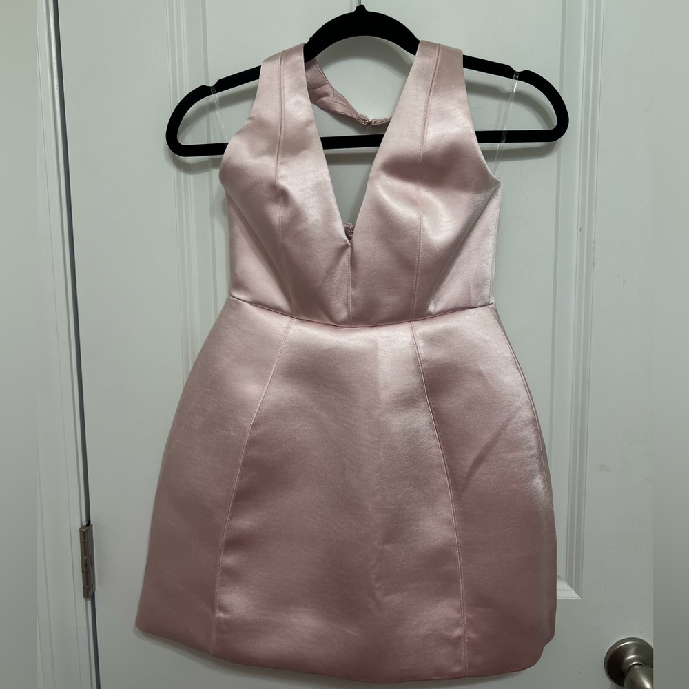 Oh Polly Halterneck Structured Tulip Mini Dress in Blush